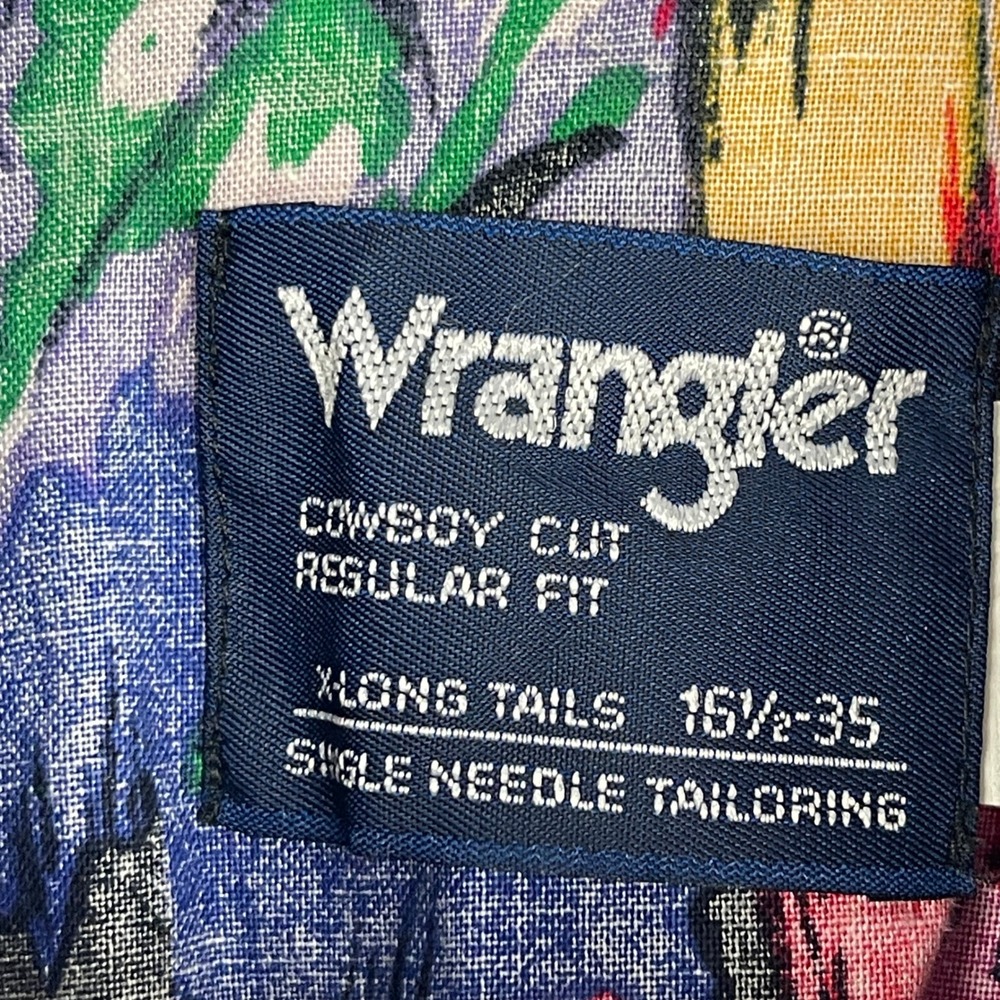 VTG Wrangler Mens M 16.5-35 Cotton Western Cowboy Button Up Floral Feather - Picture 2 of 9